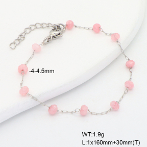 6B4003193ablb-908  Pink Jade  Stainless Steel Bracelet
