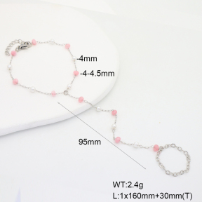 6B4003195bbov-908  Pink Jade & Plastic Imitation Pearls  Stainless Steel Bracelet