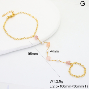 6B4003204bbov-908  Strawberry Quartz & Plastic Imitation Pearls  Stainless Steel Bracelet