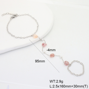 6B4003205vbnb-908  Strawberry Quartz & Plastic Imitation Pearls  Stainless Steel Bracelet