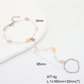 6B4003209bbov-908  Strawberry Quartz & Plastic Imitation Pearls  Stainless Steel Bracelet