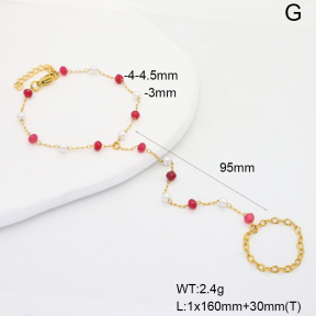 6B4003212vbpb-908  Rose Red Jade & Plastic Imitation Pearls  Stainless Steel Bracelet