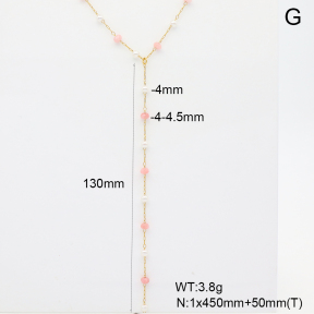 6N4004428bhjl-908  Pink Jade & Plastic Imitation Pearls  Stainless Steel Necklace
