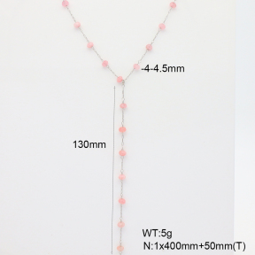6N4004431bhil-908  Pink Jade  Stainless Steel Necklace