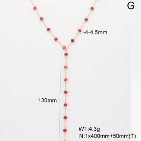 6N4004434bhjl-908  Rose Red Jade  Stainless Steel Necklace