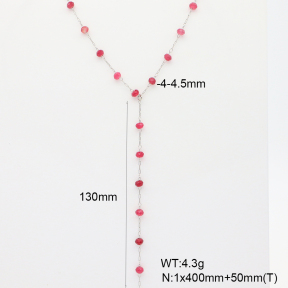 6N4004435bhil-908  Rose Red Jade  Stainless Steel Necklace