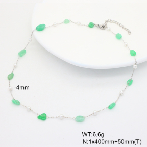 6N4004437bhva-908  Ya'an Jade & Plastic Imitation Pearls  Stainless Steel Necklace