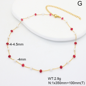 6N4004440bhva-908  Rose Red Jade & Plastic Imitation Pearls  Stainless Steel Necklace