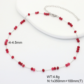 6N4004443bhva-908  Rose Red Jade  Stainless Steel Necklace