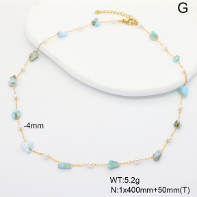 6N4004444ahjb-908  Larimar & Plastic Imitation Pearls  Stainless Steel Necklace