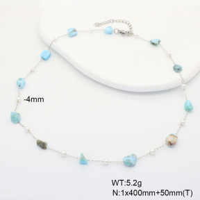 6N4004445bhia-908  Larimar & Plastic Imitation Pearls  Stainless Steel Necklace