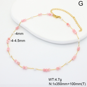 6N4004448vhha-908  Pink Jade & Plastic Imitation Pearls  Stainless Steel Necklace