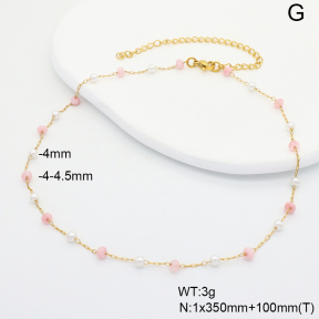 6N4004450bhva-908  Pink Jade & Plastic Imitation Pearls  Stainless Steel Necklace
