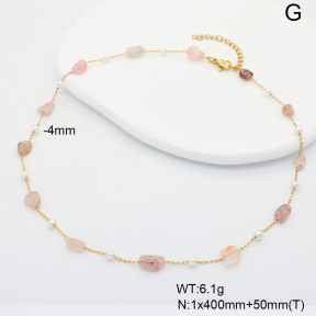 6N4004452vhha-908  Strawberry Quartz & Plastic Imitation Pearls  Stainless Steel Necklace