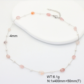 6N4004453bhva-908  Strawberry Quartz & Plastic Imitation Pearls  Stainless Steel Necklace
