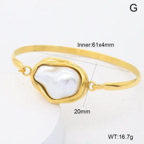 GEB000820vhkb-066  18K PVD Resin Imitation Pearls,Handmade Polished  Stainless Steel Bangle  BC24070170B-3