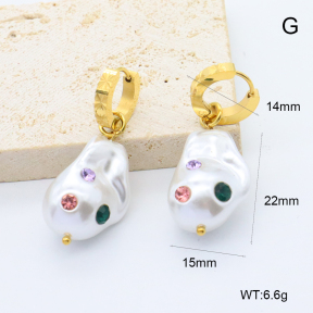 GEE002692bhia-066  316 Pin 18K PVD Resin Imitation Pearls & Czech Stones,Handmade Polished  Stainless Steel Earrings  BC25060174E-P-CR