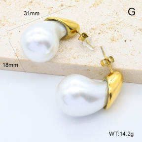 GEE002695bhia-066  316 Pin 18K PVD Resin Imitation Pearls,Handmade Polished  Stainless Steel Earrings  BC25060162E-P