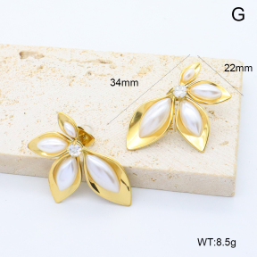 GEE002699bhia-066  316 Pin 18K PVD Resin Imitation Pearls & Zircon,Handmade Polished  Stainless Steel Earrings  BC24080595E-P