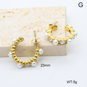 GEE002700bhia-066  316 Pin 18K PVD Resin Imitation Pearls & Czech Stones,Handmade Polished  Stainless Steel Earrings  BC25060111E