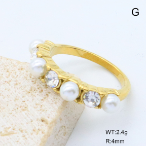 GER001468vhha-066  7#   18K PVD Resin Imitation Pearls & Czech Stones,Handmade Polished  Stainless Steel Ring   BC25060110R