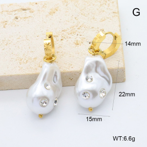 GEE002691bhia-066  316 Pin 18K PVD Resin Imitation Pearls & Czech Stones,Handmade Polished  Stainless Steel Earrings  BC25060174E-P-WT