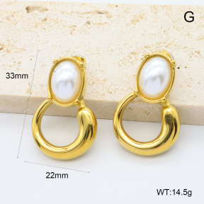 GEE002696bhia-066  316 Pin 18K PVD Resin Imitation Pearls,Handmade Polished  Stainless Steel Earrings  BC24110744E-P