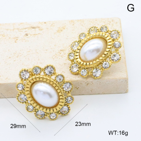 GEE002701bhia-066  316 Pin 18K PVD Resin Imitation Pearls & Czech Stones,Handmade Polished  Stainless Steel Earrings  BC25080255E-P
