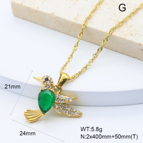 GEN002107bhia-066  18K PVD Zircon & Czech Stones,Handmade Polished  Stainless Steel Necklace  BC25080246N-GN