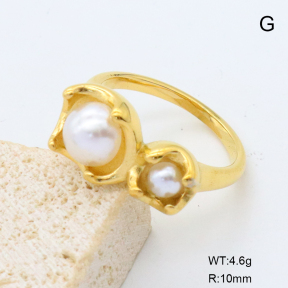 GER001461vhha-066  6-8#  18K PVD Resin Imitation Pearls,Handmade Polished  Stainless Steel Ring   BC24041062R-P