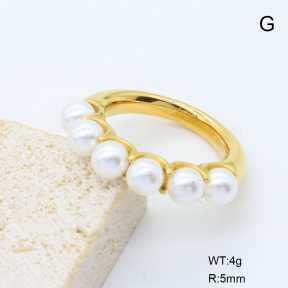 GER001467vhha-066  7#  18K PVD Resin Imitation Pearls,Handmade Polished  Stainless Steel Ring   BC25070203R-P