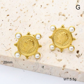 GEE002658bhva-066  316 Pin 18K PVD Resin Imitation Pearls ,Handmade Polished  Stainless Steel Earrings  BC25040088E