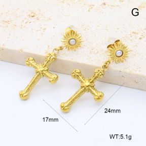 GEE002746bhia-066  316 Pin 18K PVD Resin Imitation Pearls,Handmade Polished  Stainless Steel Earrings  BC25040116E-P