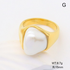 GER001267bhia-066  7-8#  Resin Imitation Pearls,Handmade Polished  Stainless Steel Ring
