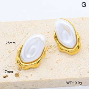 GEE002611bhva-066  316 Pin 18K PVD Resin Imitation Pearls,Handmade Polished  Stainless Steel Earrings  BC24110333E-2