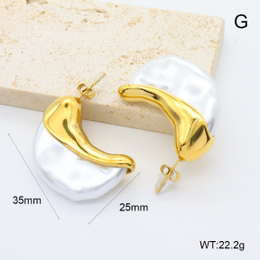 GEE002694bhia-066  316 Pin 18K PVD Resin Imitation Pearls,Handmade Polished  Stainless Steel Earrings  BC25060161E-P