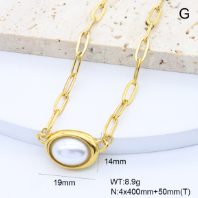 GEN002118bhva-066  18K PVD Resin Imitation Pearls,Handmade Polished  Stainless Steel Necklace  BC25080253N-P