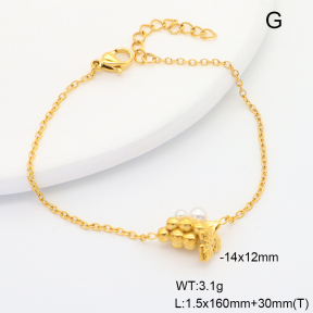 6B3002372bhva-G034  18K PVD Resin Imitation Pearls,Handmade Polished  Stainless Steel Bracelet