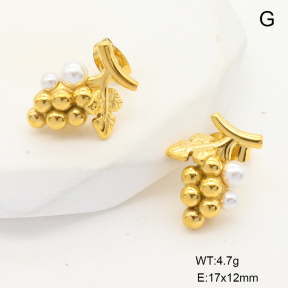 6E3002778vhha-G034  316 Pin 18K PVD Resin Imitation Pearls,Handmade Polished  Stainless Steel Earrings