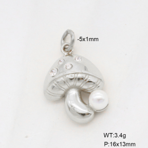 6P3000369aakl-G034  Czech Stones & Resin Imitation Pearls,Handmade Polished  Stainless Steel Pendant