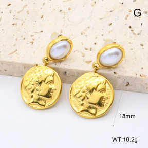 GEE002653bhia-066  316 Pin 18K PVD Resin Imitation Pearls ,Handmade Polished  Stainless Steel Earrings  BC25050014E-P