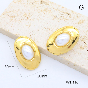 GEE002741bhia-066  316 Pin 18K PVD Resin Imitation Pearls,Handmade Polished  Stainless Steel Earrings  BC25080239E-P