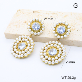 GEE002766vhkb-066  316 Pin 18K PVD Resin Imitation Pearls & Zircon,Handmade Polished  Stainless Steel Earrings  BC25090300E-P