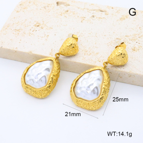 GEE002742vhkb-066  316 Pin 18K PVD Resin Imitation Pearls,Handmade Polished  Stainless Steel Earrings  BC25090297E-P