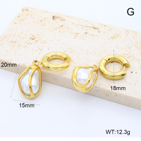 GEE002743bhia-066  316 Pin 18K PVD Resin Imitation Pearls,Handmade Polished  Stainless Steel Earrings  BC25090301E-P