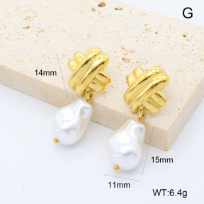 GEE002776bhva-066  316 Pin 18K PVD Resin Imitation Pearls,Handmade Polished  Stainless Steel Earrings  BC24120506E-P