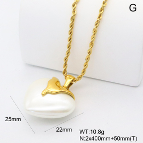 GEN002164bhia-066  18K PVD Resin Imitation Pearls,Handmade Polished  Stainless Steel Necklace  BC25090309N-P