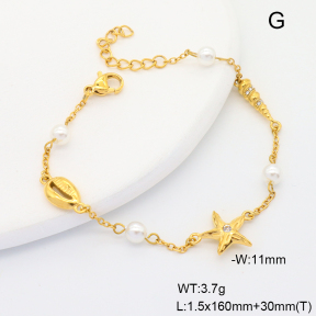 6B3002370vhnl-G034  18K PVD Czech Stones & Resin Imitation Pearls,Handmade Polished  Stainless Steel Bracelet