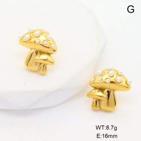 6E3002780bbok-G034  316 Pin 18K PVD Resin Imitation Pearls,Handmade Polished  Stainless Steel Earrings