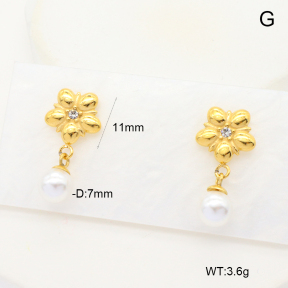 6E3002784vhha-G034  316 Pin 18K PVD Czech Stones & Resin Imitation Pearls,Handmade Polished  Stainless Steel Earrings